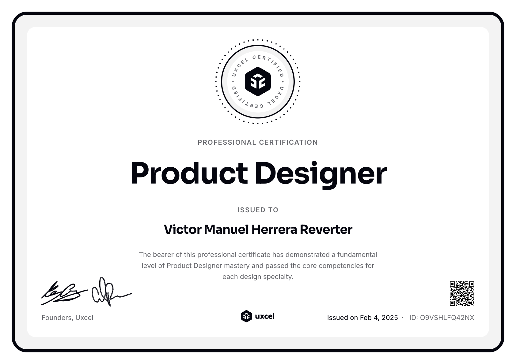 Victor Manuel Herrera Reverter's certificate